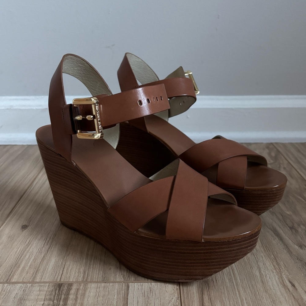 Michael Kors Peggy Wedge Heels in Luggage